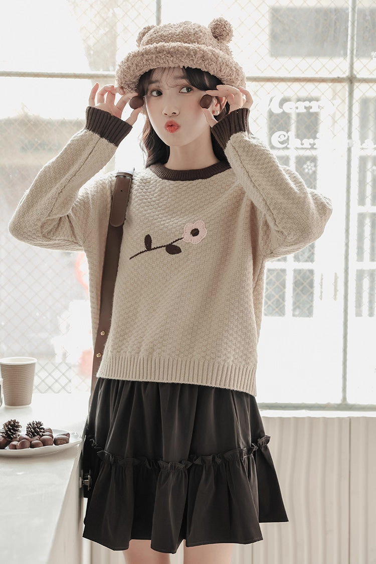 Waffle Knit Flower Sweater (2 Colors)