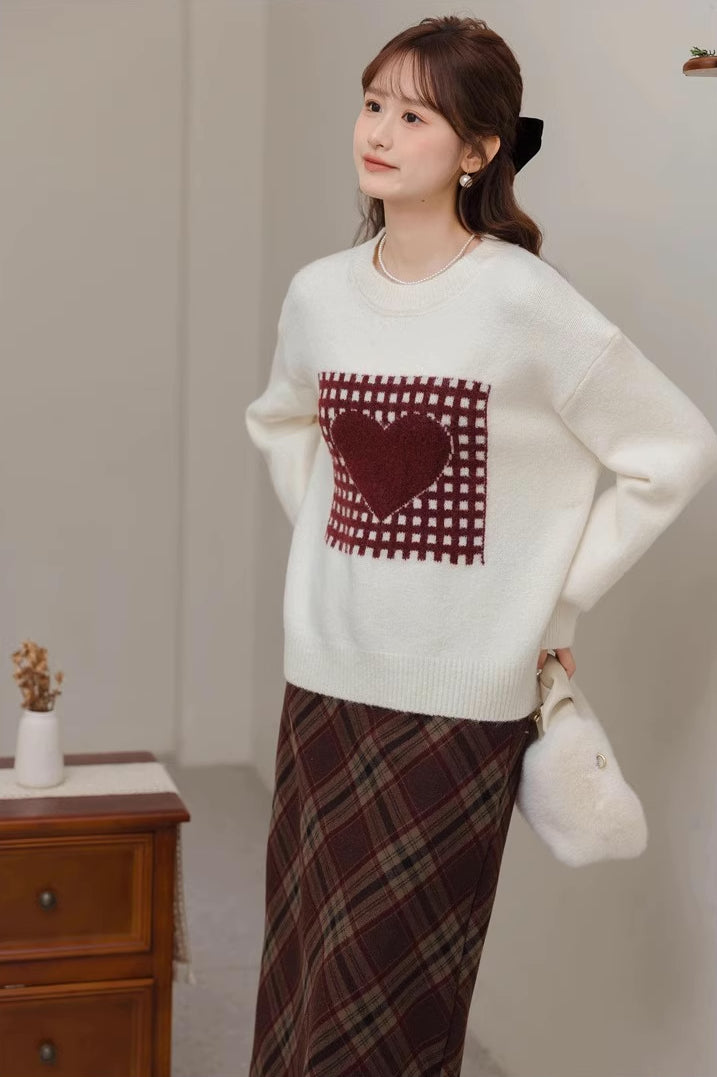 Patchwork Heart Sweater (White)