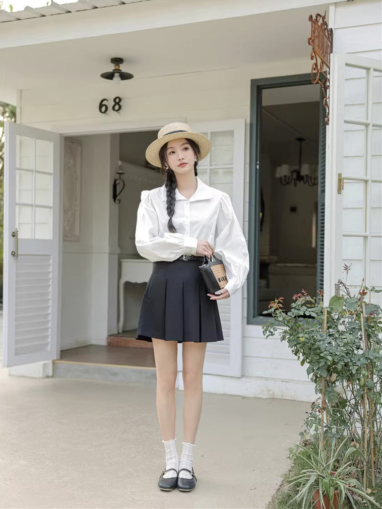Basic Long Puff Sleeve Blouse (2 Colors)