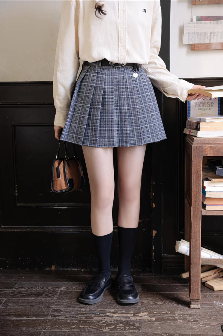 Cinnamon Plaid Belted Tennis Skirt (3 Colors)