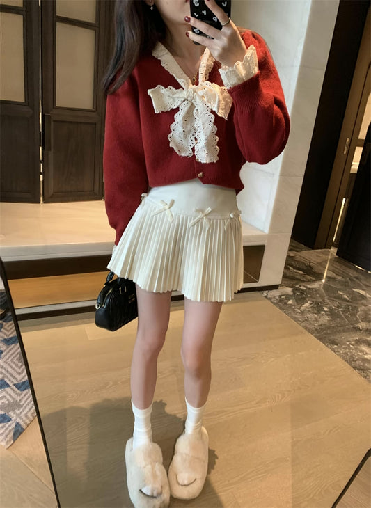 Little Bow Pleated Mini Skirt (4 Colors)