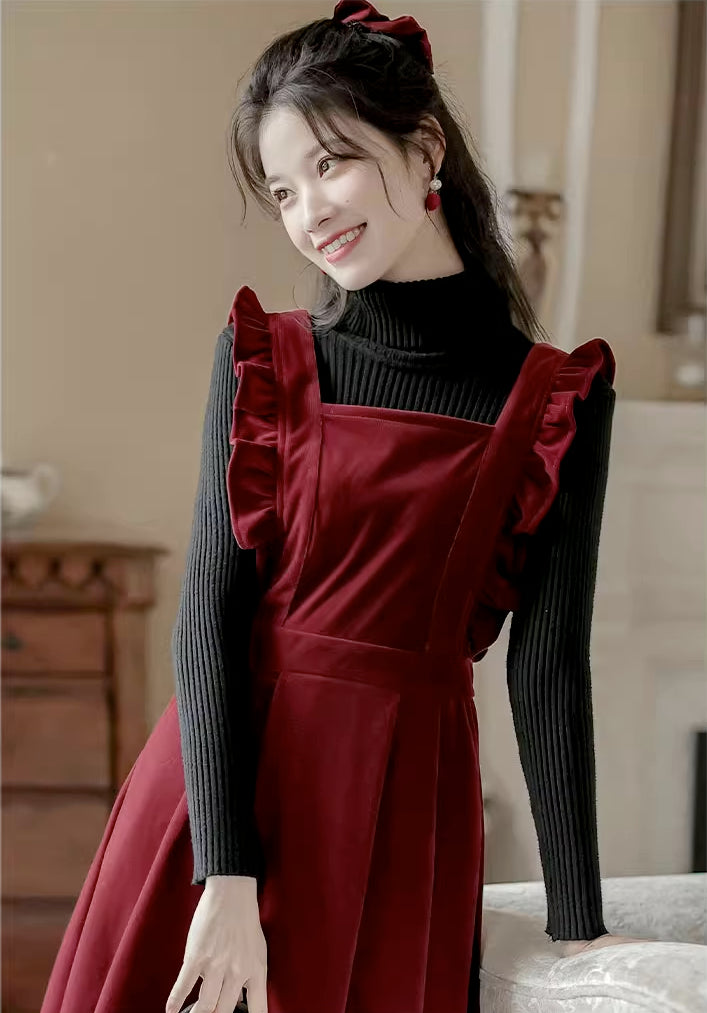 Frilly Corduroy Apron Pinafore Dress (3 Colors)
