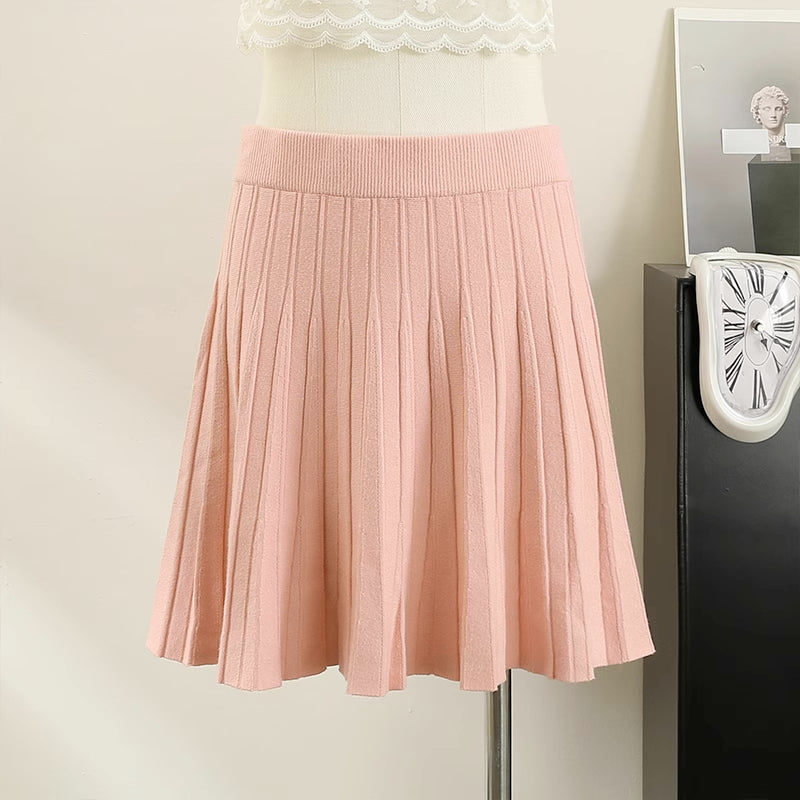 Pleated Knit Mini Skirt (8 Colors)