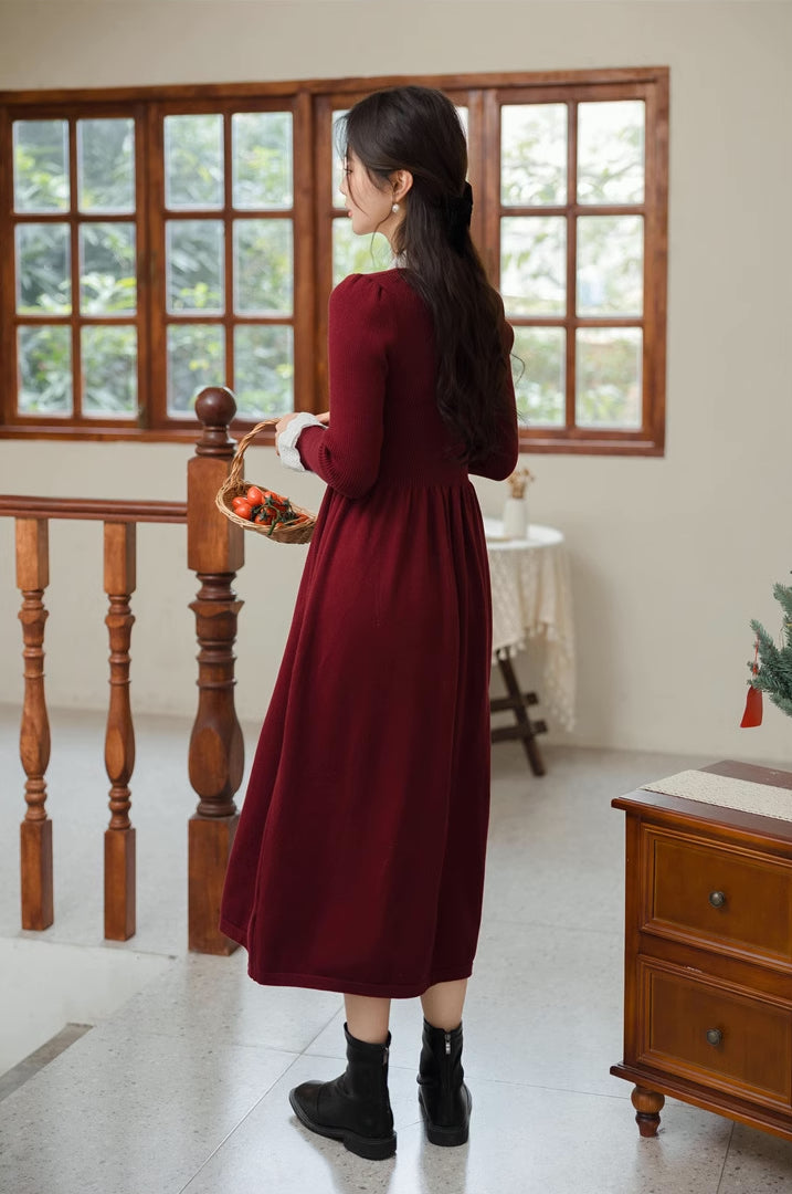 Lace Trim Sweater Midi Dress (2 Colors)