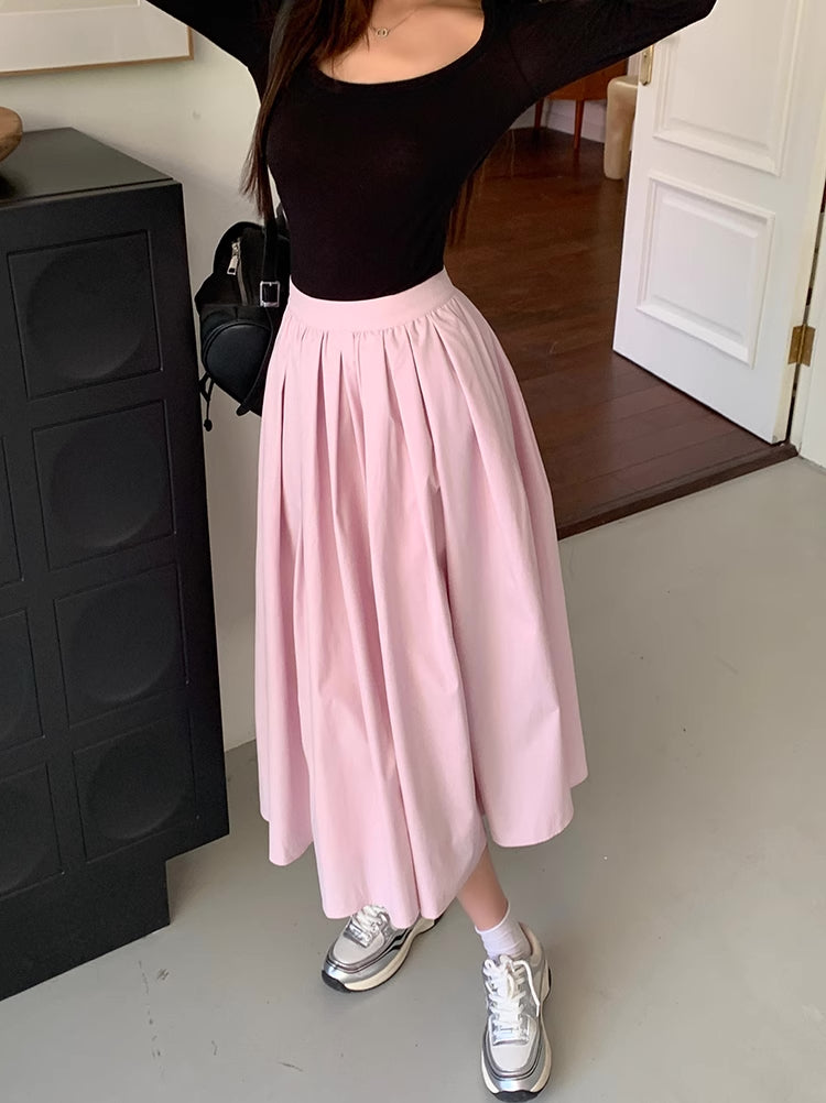 Sakura Pleated Midi Skirt (Pink)