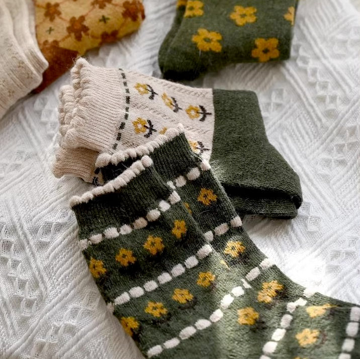 Rustic Daisy Wool Socks (5 Styles)