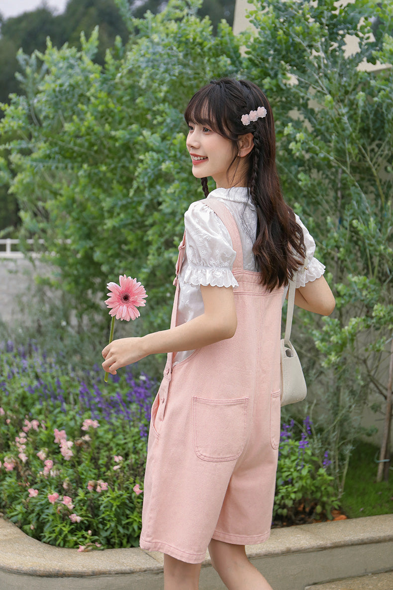 Sweet Heart Short Overalls (Pink)