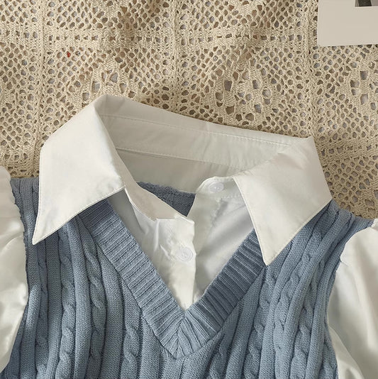 Braided Knit Twofer Cropped Blouse (4 Colors)