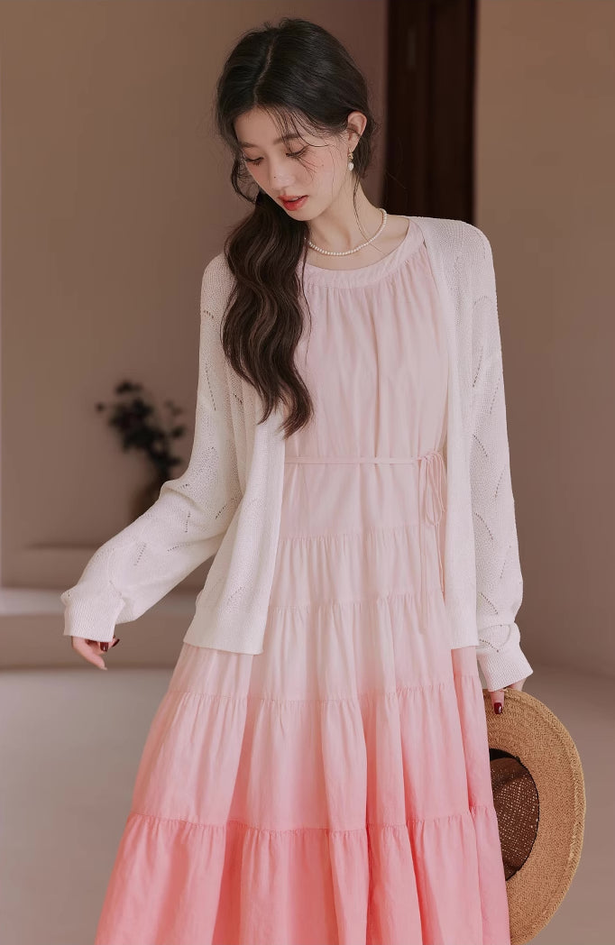 Ombre Halter Trapeze Midi Dress (Pink)
