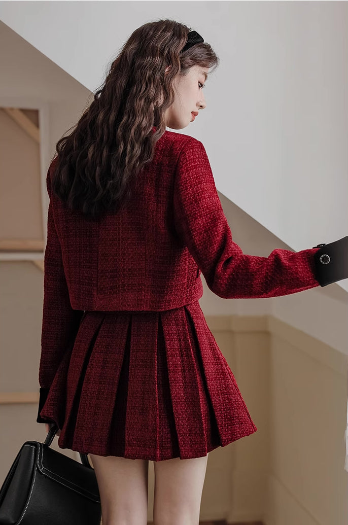 Mistletoe Velvet Tweed Set (Red/Black)