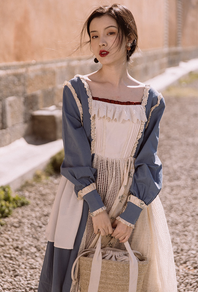 Patchwork Maiden Dress (Blue/White)