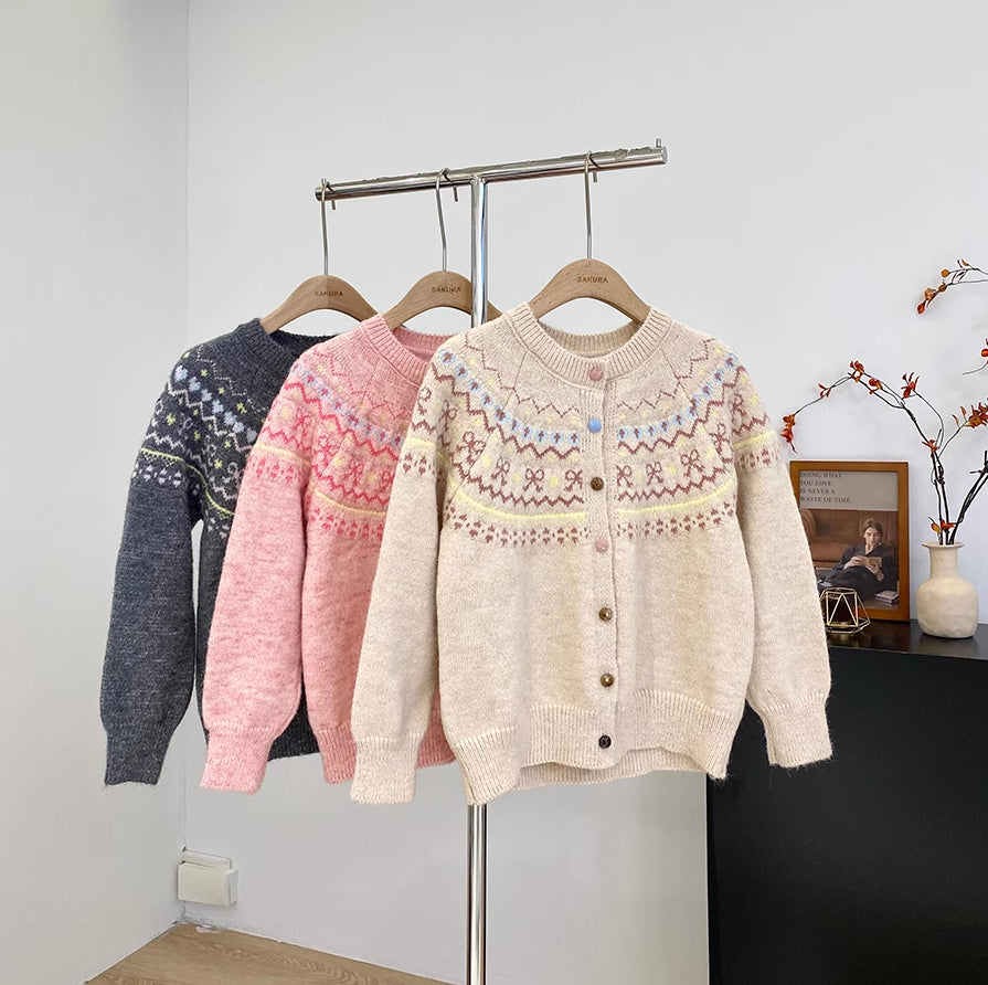 Candy Bow Fair Isle Cardigan (3 Colors)