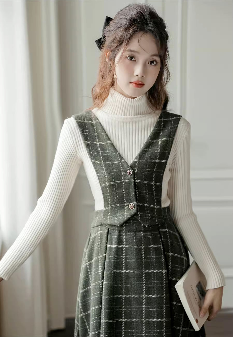 Plaid Vest Pinafore Dress (3 Colors)