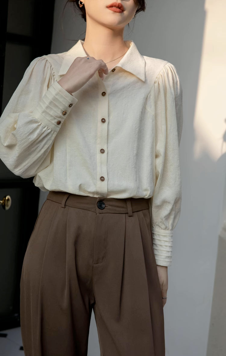 Textured Puff Sleeve Blouse (Cream)