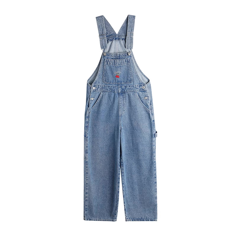 Cherry Denim Overalls (Medium Blue)