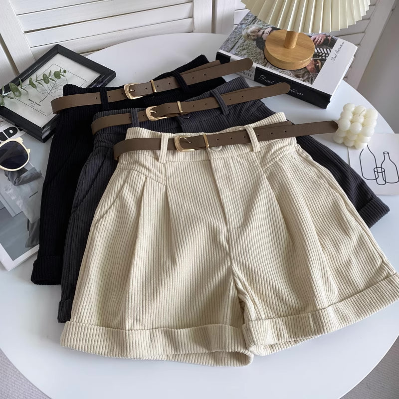 Belted Corduroy Shorts (4 Colors)