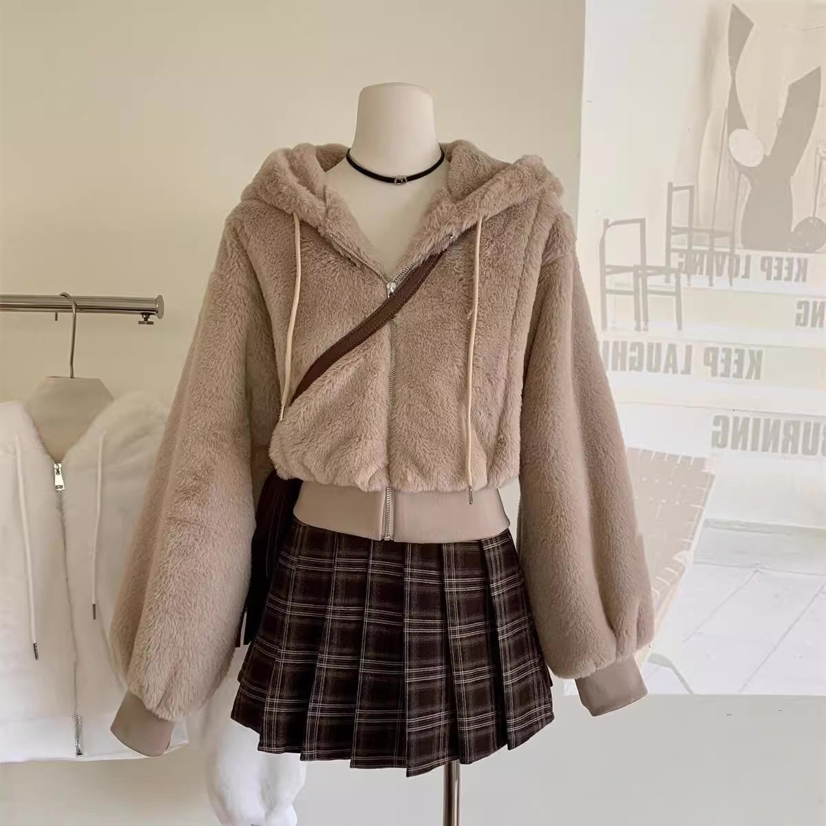 Fuzzy Cropped Hoodie (4 Colors)