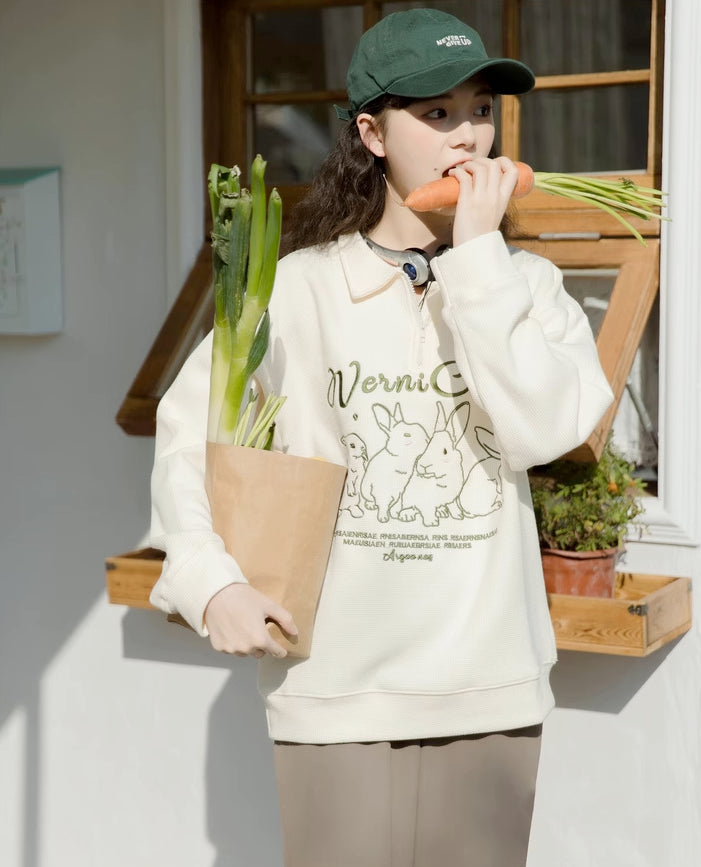 Cute Bunnies Polo Sweatshirt (Cream)