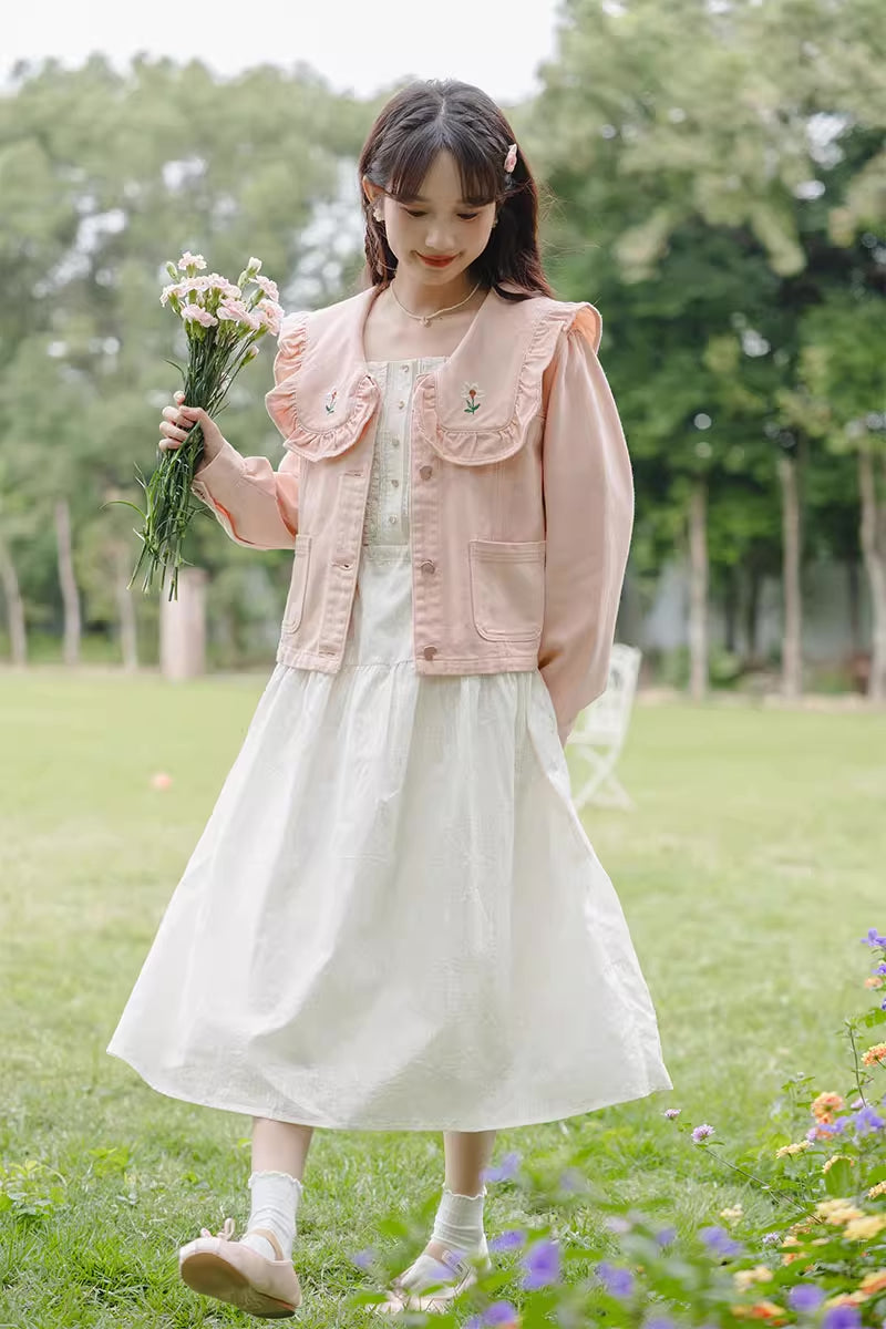 Sweet Heart Flower Embroidered Jacket (Pink)