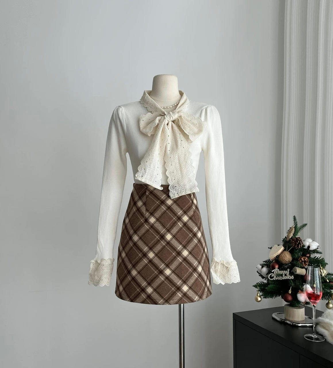 Lace Trim Tie Neck Sweater (4 Colors)