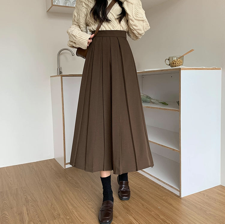 Woven Pleated Midi Skirt (2 Colors)