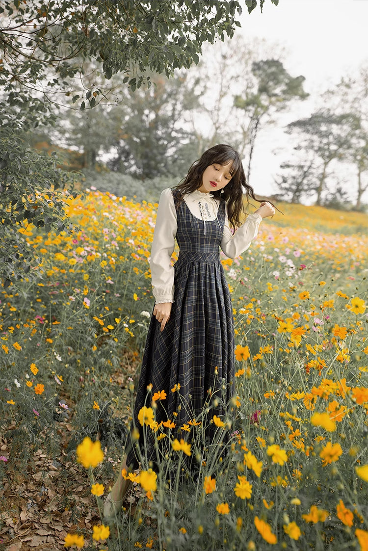 Pine Plaid Twofer Midi Dress (Teal/White)