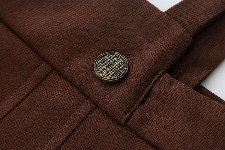 Corduroy Suede Suspender Skirt / Blouse (Brown)