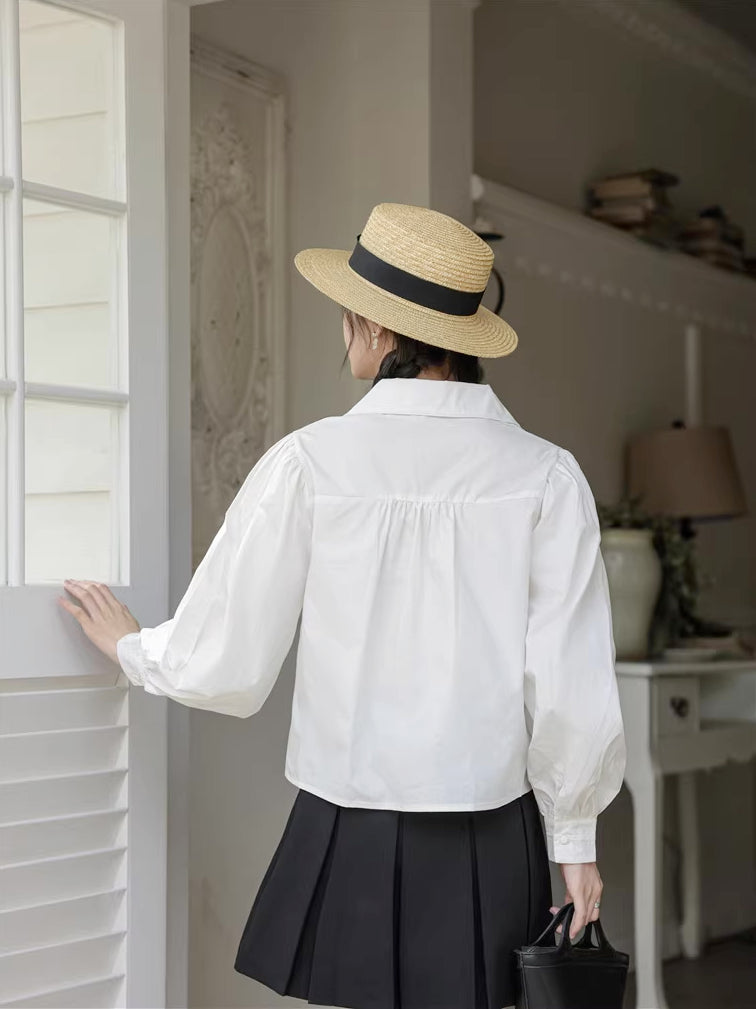Basic Long Puff Sleeve Blouse (2 Colors)