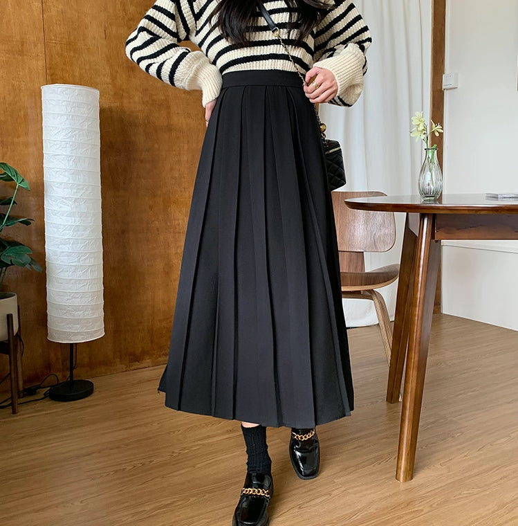 Woven Pleated Midi Skirt (2 Colors)