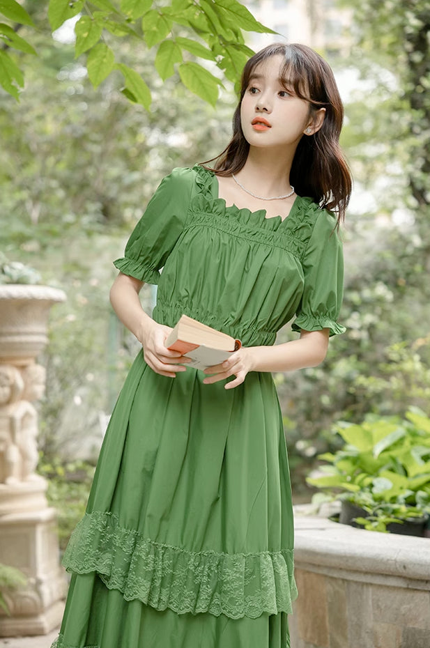 Forest Fairy Lace Midi Dress (Green)