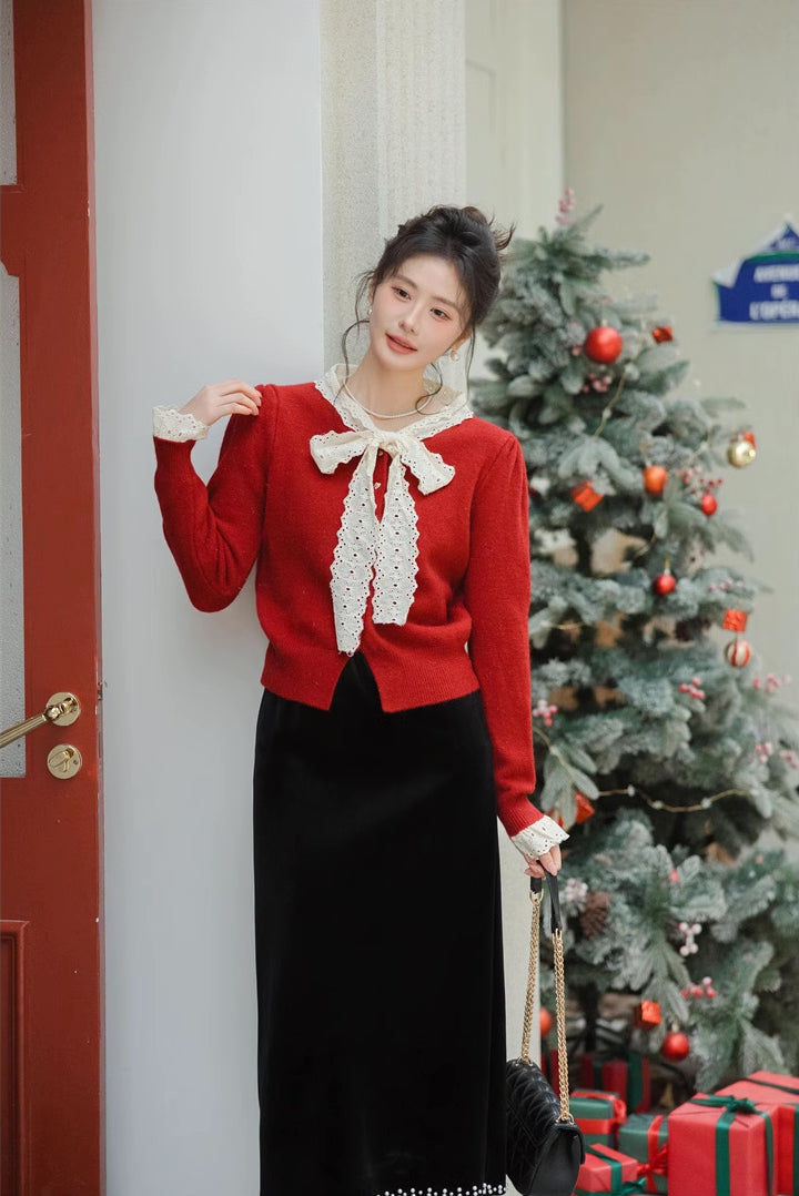 Heart Button Lace Trim Cardigan (3 Colors)