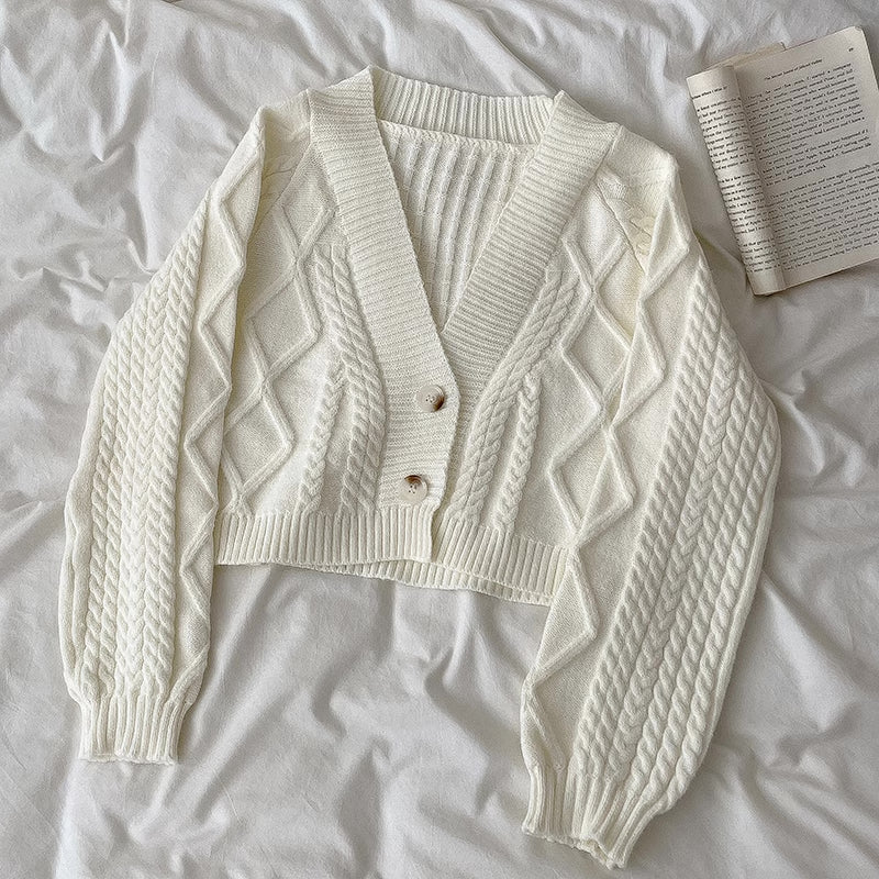 Pastel Cropped Cable Knit Cardigan (4 Colors)