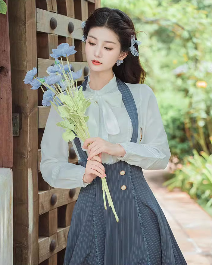 Evergarden Stripe Suspender Skirt & Blouse (Blue)