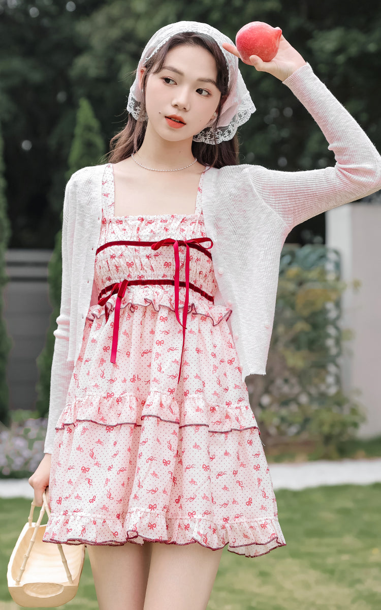 Little Bow Mini Dress (Pink/Red)