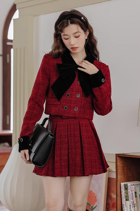 Mistletoe Velvet Tweed Set (Red/Black)