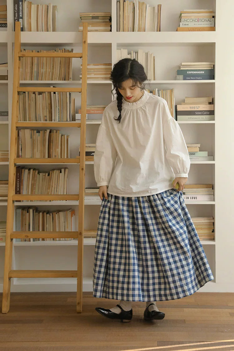 Everyday Blouse, Denim Vest & Gingham Skirt Set