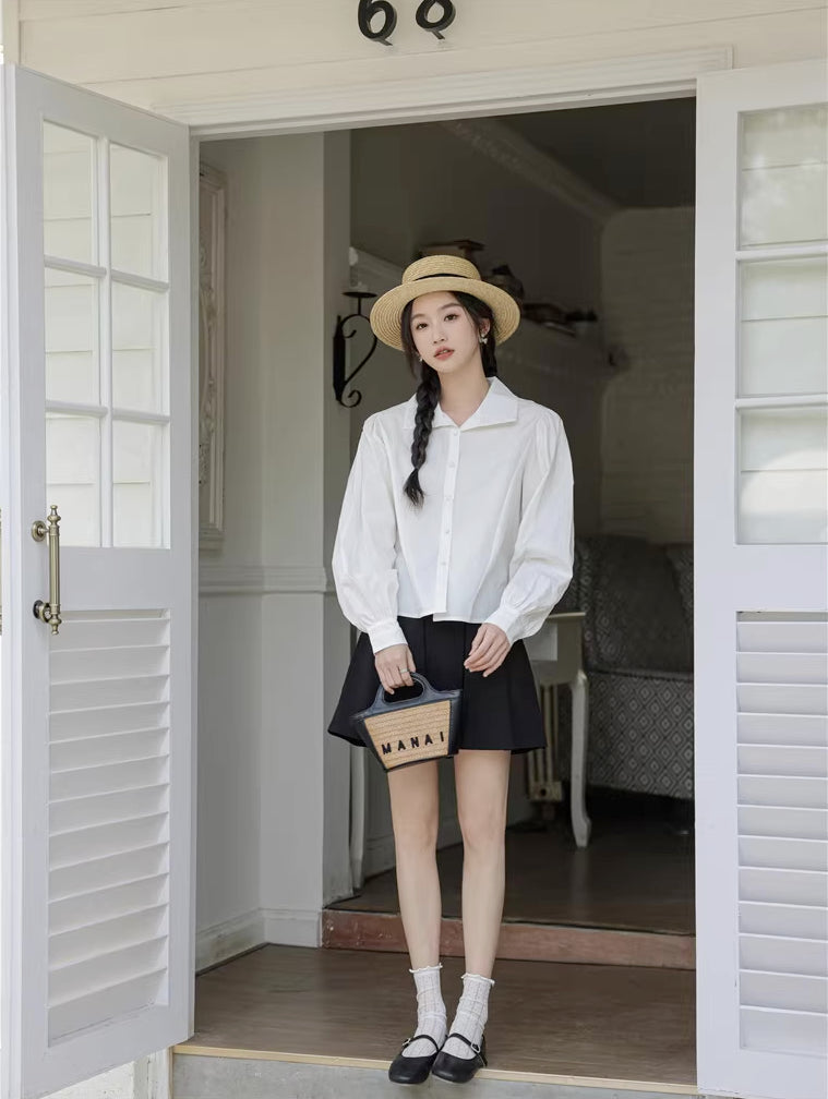 Basic Long Puff Sleeve Blouse (2 Colors)