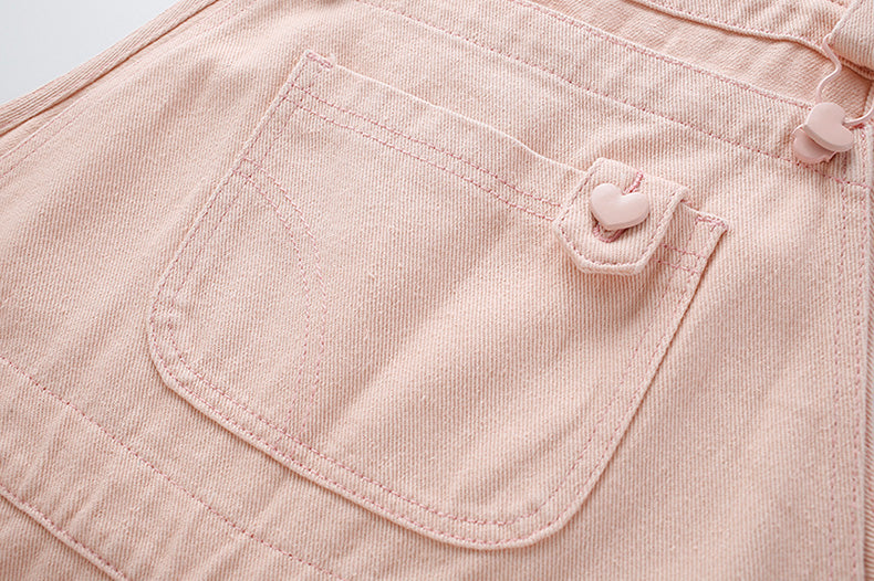 Sweet Heart Short Overalls (Pink)