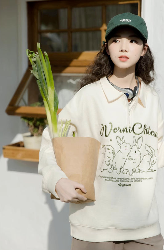 Cute Bunnies Polo Sweatshirt (Cream)