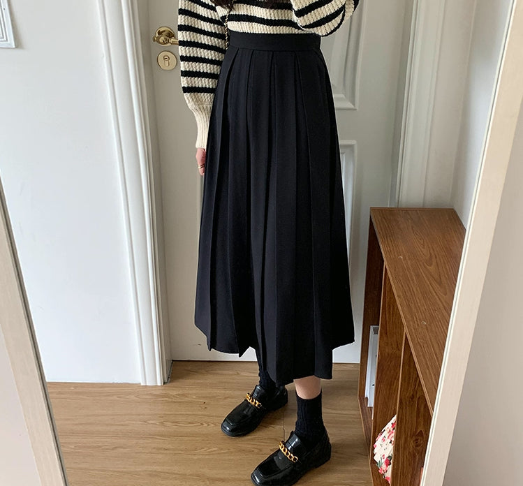 Woven Pleated Midi Skirt (2 Colors)