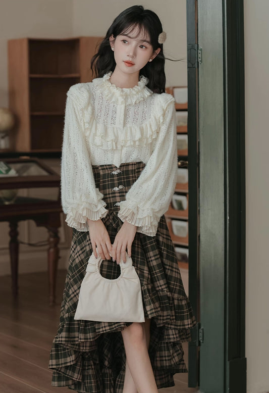 Ornate Lace Puff Sleeve Blouse (Cream)