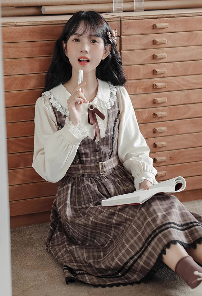 Mocca Plaid Midi Dress (Brown)