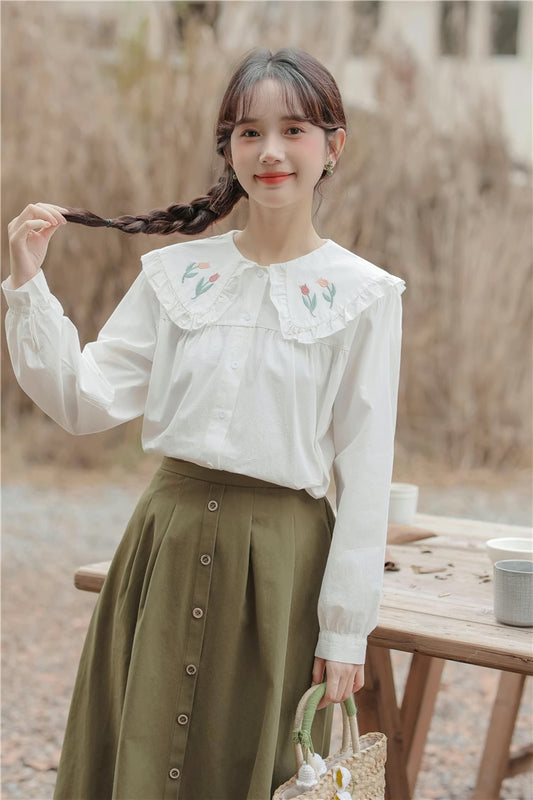 Tulip Collar Blouse (White)