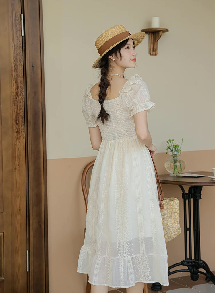 Broderie Lace Midi Dress (Cream)