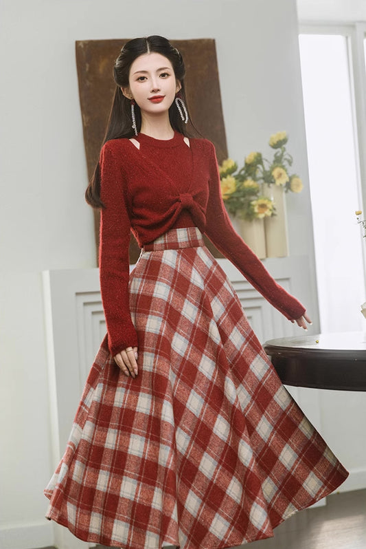 Toasted Plaid Midi Skirt (2 Colors)