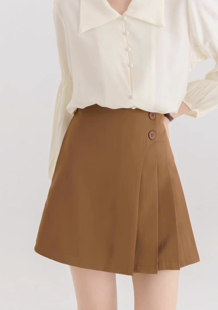 Half Pleated Mini Skirt Brown Megoosta Fashion