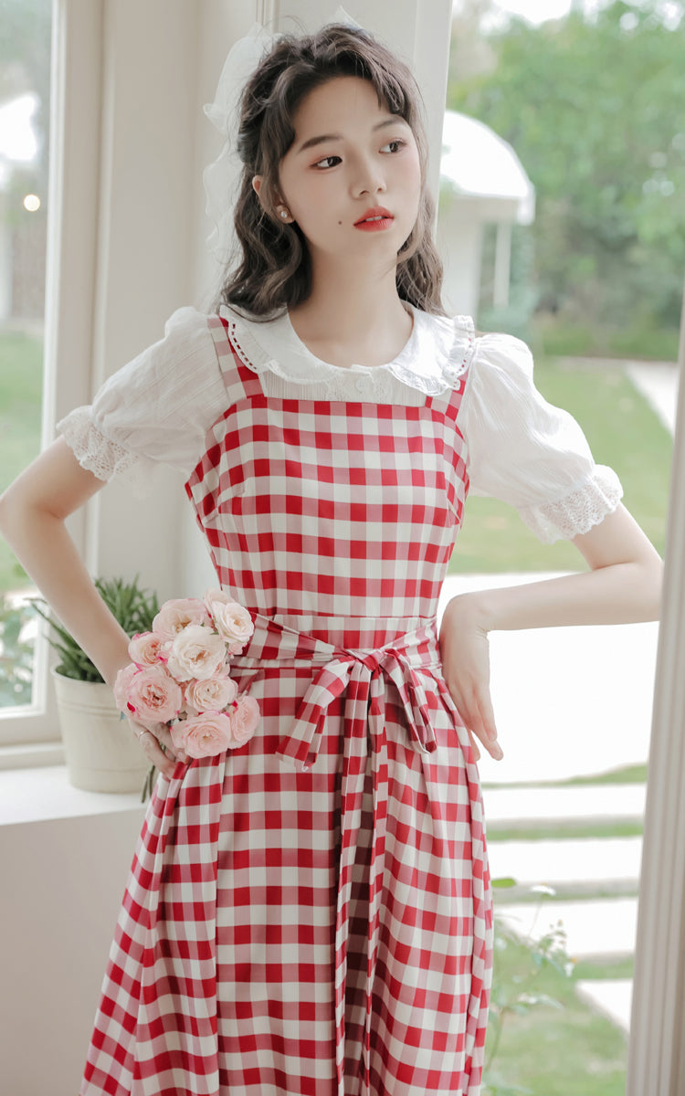 Gingham Picnic Cami Dress (Red)