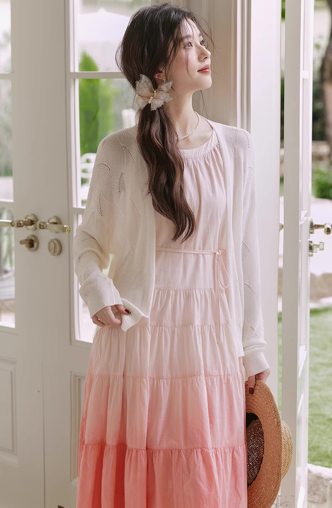 Ombre Halter Trapeze Midi Dress (Pink)