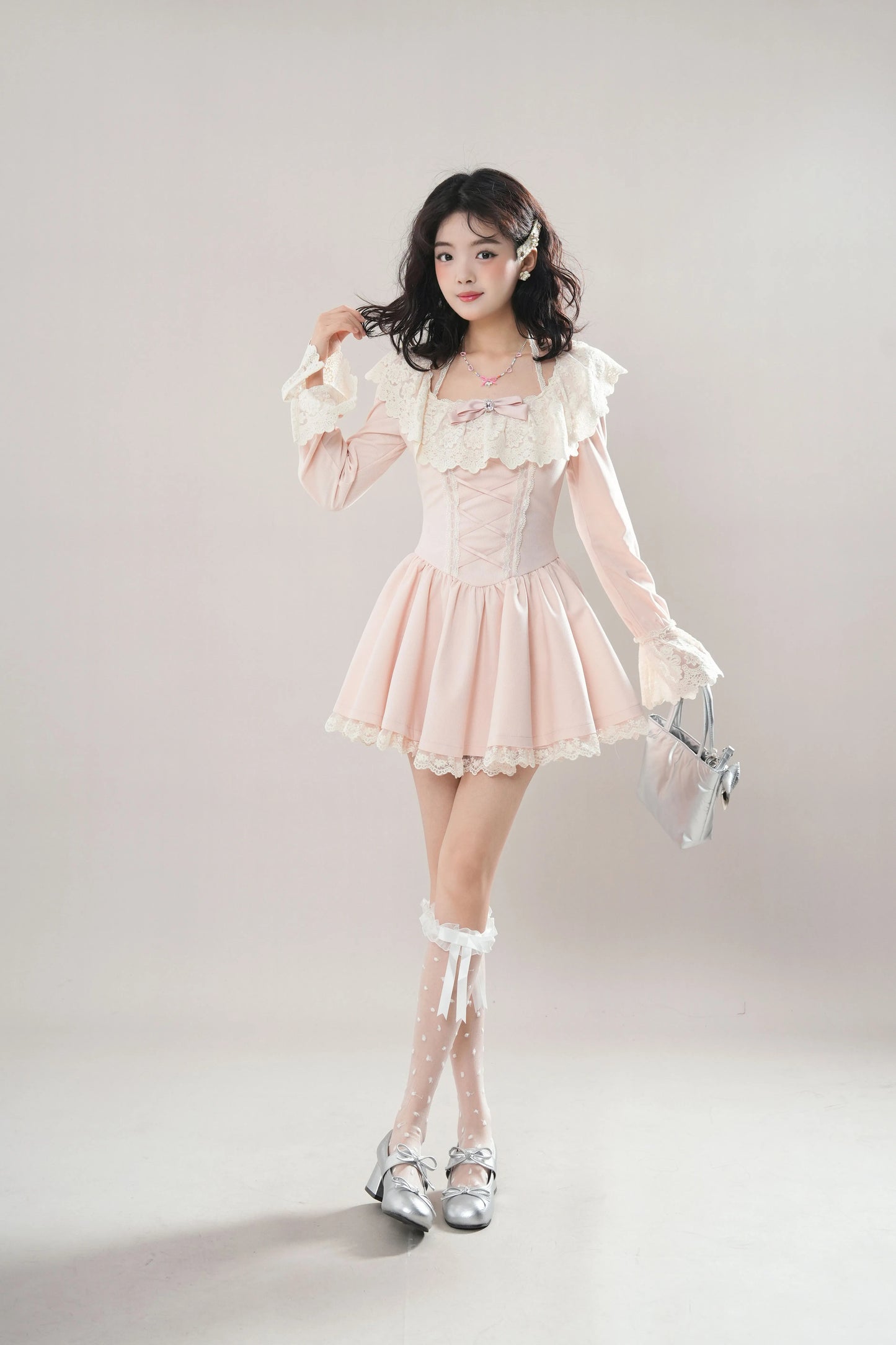 Ballet Lace Up Mini Dress (Pink)