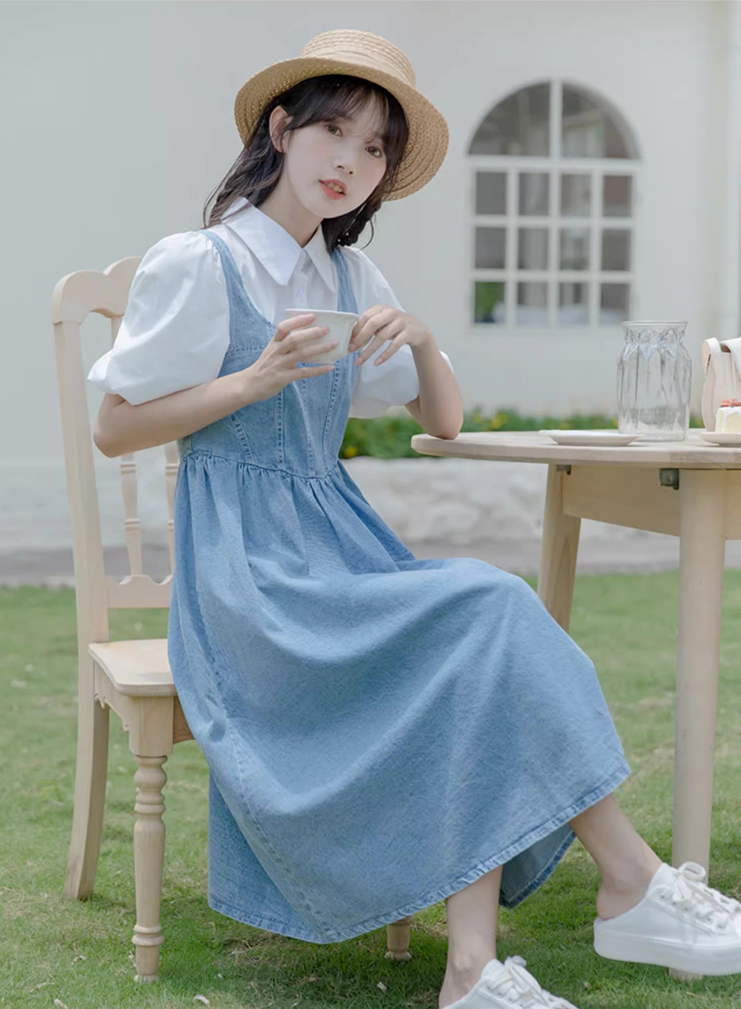 Denim Twofer Midi Dress (Medium Blue)